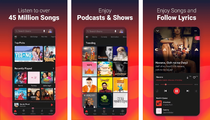 features of gaana music app