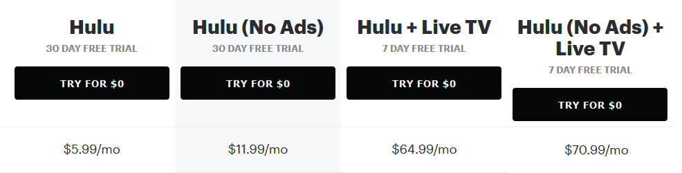 hulu subscription plans