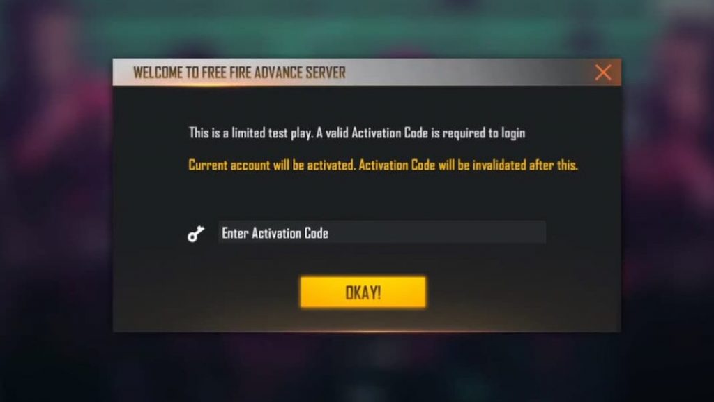 enter activation code for ff advance server