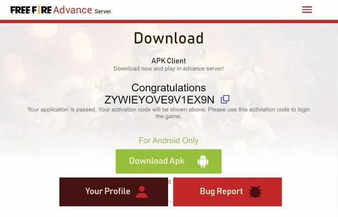 free fire advance activatio code