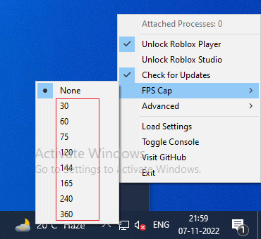 select desired fps option